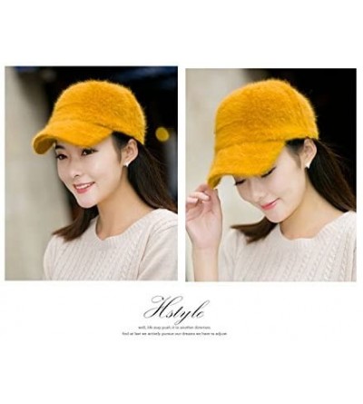 Baseball Caps XMLY Womens Fashion Fashion Winter Baseball Cap with Rabbit - Yellow - CD185O00MYO $14.52