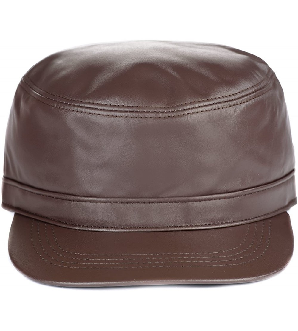 Baseball Caps Genuine Leather Fitted hat Cap- Made in USA- Multiple Colors - Brown - C918CRL37IE $30.42