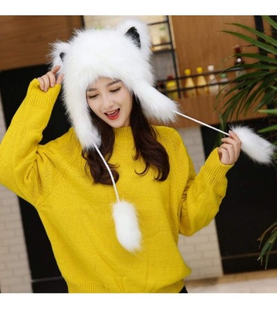 Skullies & Beanies Women Winter Hat Cute Faux Fur Cap Warm Thicken Russian Ushanka Hats - White - CG18LHI3Z7E $26.25