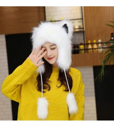 Skullies & Beanies Women Winter Hat Cute Faux Fur Cap Warm Thicken Russian Ushanka Hats - White - CG18LHI3Z7E $26.25