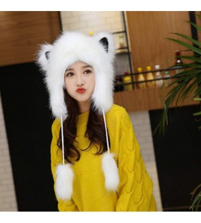 Skullies & Beanies Women Winter Hat Cute Faux Fur Cap Warm Thicken Russian Ushanka Hats - White - CG18LHI3Z7E $26.25