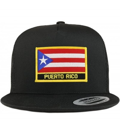 Baseball Caps Puerto Rico Flag 5 Panel Flatbill Trucker Mesh Snapback Cap - Black - C918DOEL0YG $17.19