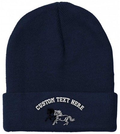 Skullies & Beanies Custom Beanie for Men & Women Animal Running Horses Embroidery Skull Cap Hat - Navy - CZ18ZS3K4DC $16.52