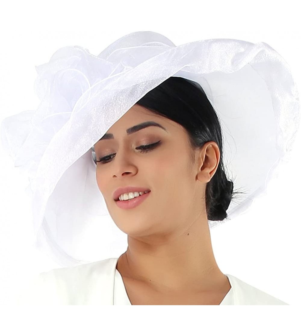 Sun Hats Women Hats Summer Big Hat Wide Brim Top Flower White Black - Gold Silver - CT18CNTTGNX $25.29
