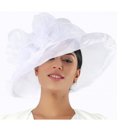 Sun Hats Women Hats Summer Big Hat Wide Brim Top Flower White Black - Gold Silver - CT18CNTTGNX $25.29