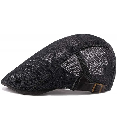 Newsboy Caps Men Breathable Mesh Summer hat Newsboy Beret Ivy Cap Cabbie Flat Cap - W1497 Black - CU198C0DT3X $8.69