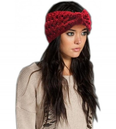 Headbands Retro Bohemian Beads Cable Knitted Winter Turban Ear Warmer Headband - Red Hollow - CK189T3RT5M $8.12