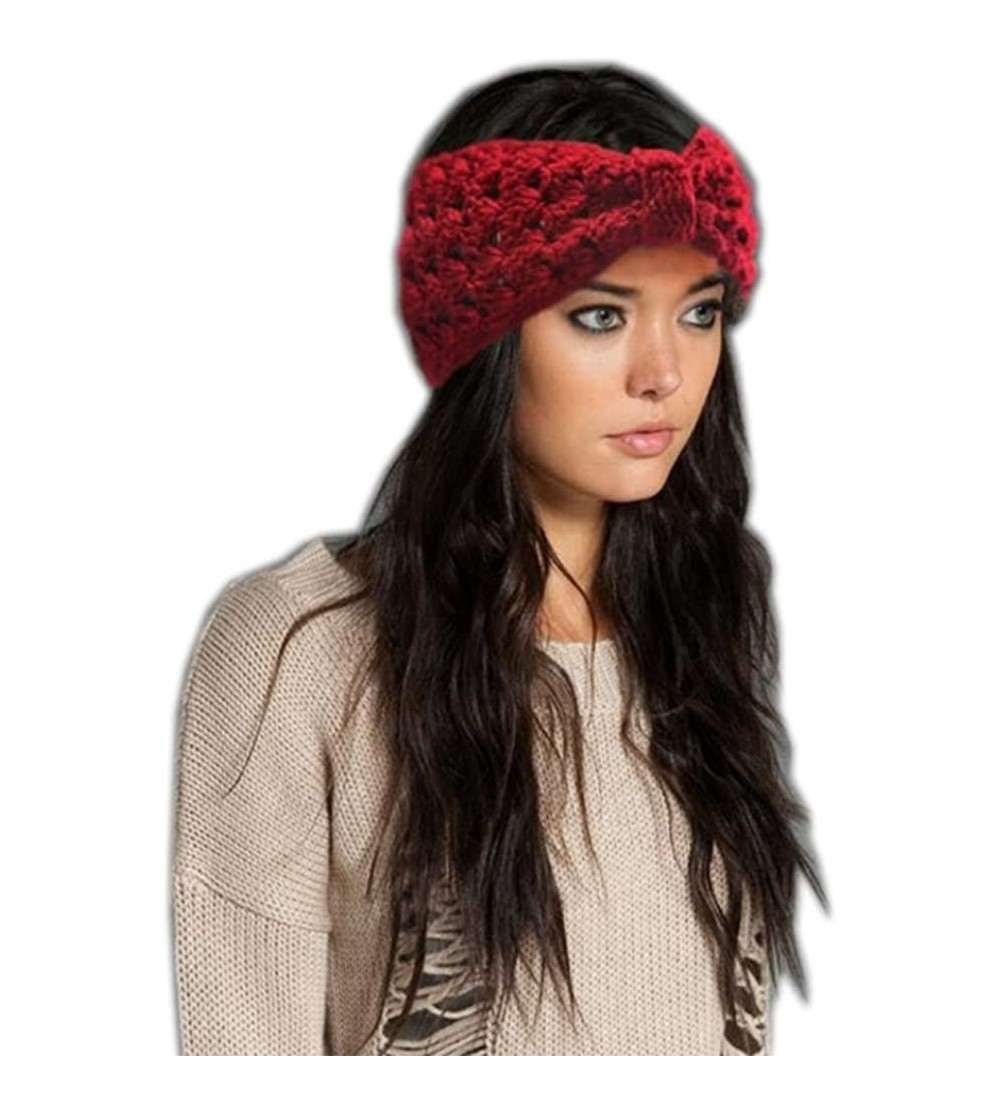 Headbands Retro Bohemian Beads Cable Knitted Winter Turban Ear Warmer Headband - Red Hollow - CK189T3RT5M $8.12