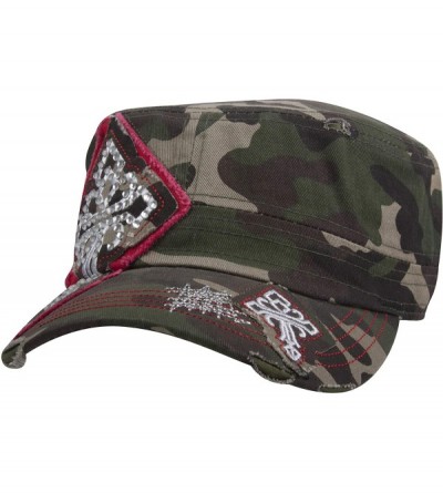 Baseball Caps Womens Print Adjustable Cadet Cap - Camo - Studded Cross - CN196LQKI93 $8.35