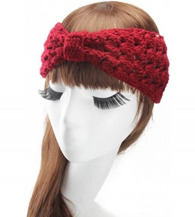Headbands Retro Bohemian Beads Cable Knitted Winter Turban Ear Warmer Headband - Red Hollow - CK189T3RT5M $8.12