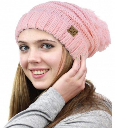 Skullies & Beanies Pom Pom Oversized Baggy Slouchy Thick Winter Beanie Hat - Pale Pink - CF18OTO307L $17.23
