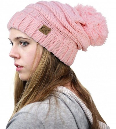 Skullies & Beanies Pom Pom Oversized Baggy Slouchy Thick Winter Beanie Hat - Pale Pink - CF18OTO307L $17.23