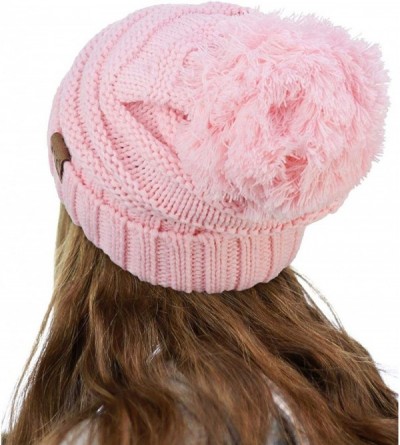 Skullies & Beanies Pom Pom Oversized Baggy Slouchy Thick Winter Beanie Hat - Pale Pink - CF18OTO307L $17.23