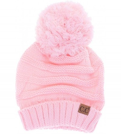 Skullies & Beanies Pom Pom Oversized Baggy Slouchy Thick Winter Beanie Hat - Pale Pink - CF18OTO307L $17.23