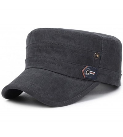 Baseball Caps Solid Brim Flat Top Cap Army Cadet Classical Style Military Hat Peaked Cap - Black - CA17YHLIMAK $25.19