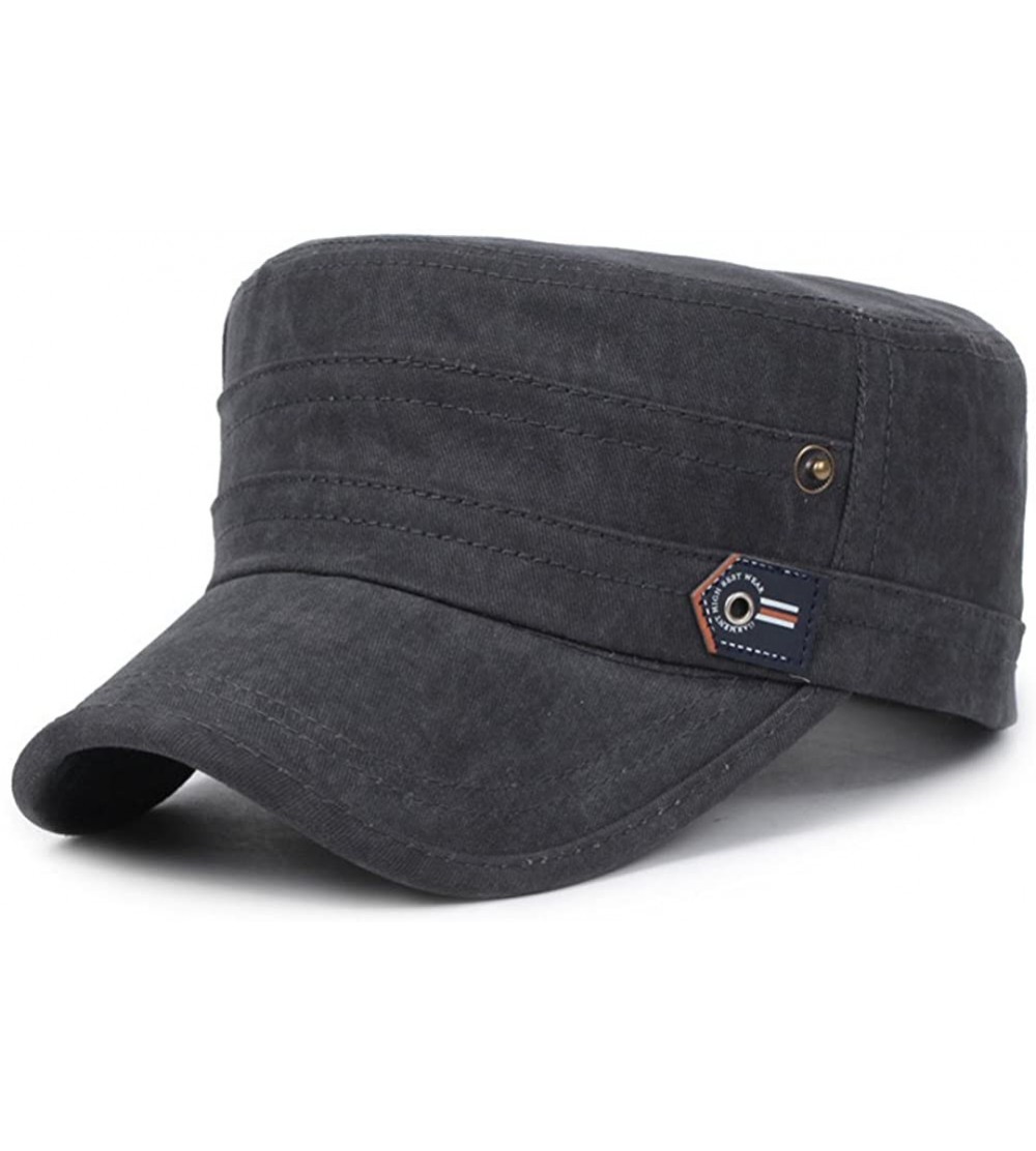 Baseball Caps Solid Brim Flat Top Cap Army Cadet Classical Style Military Hat Peaked Cap - Black - CA17YHLIMAK $12.92