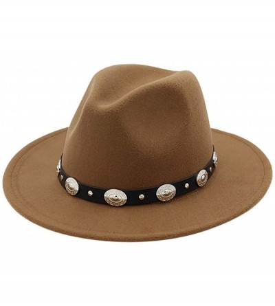 Fedoras Mens Western Cowboy Hat Faux Felt Wide Brim Fedora Hat - A Khaki - CO193W78U5K $21.14