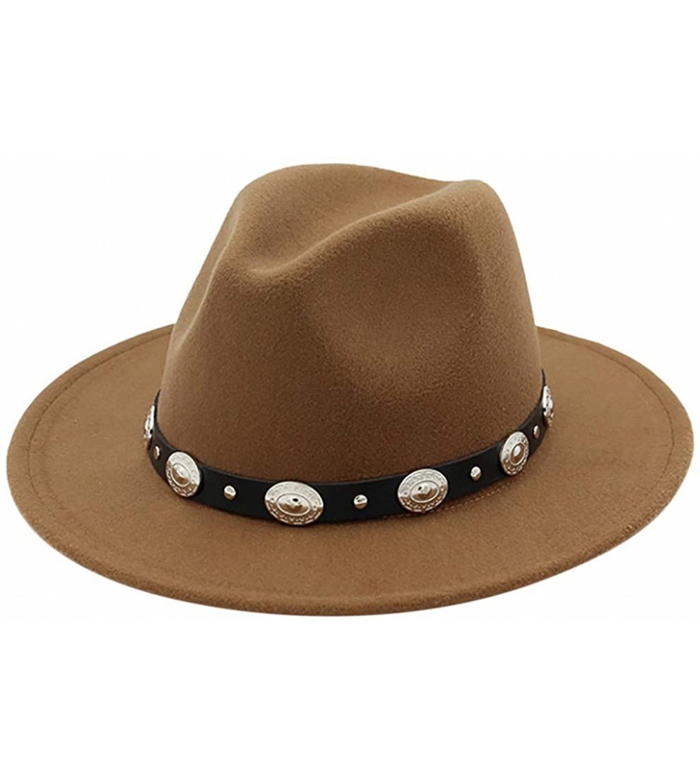Fedoras Mens Western Cowboy Hat Faux Felt Wide Brim Fedora Hat - A Khaki - CO193W78U5K $10.03