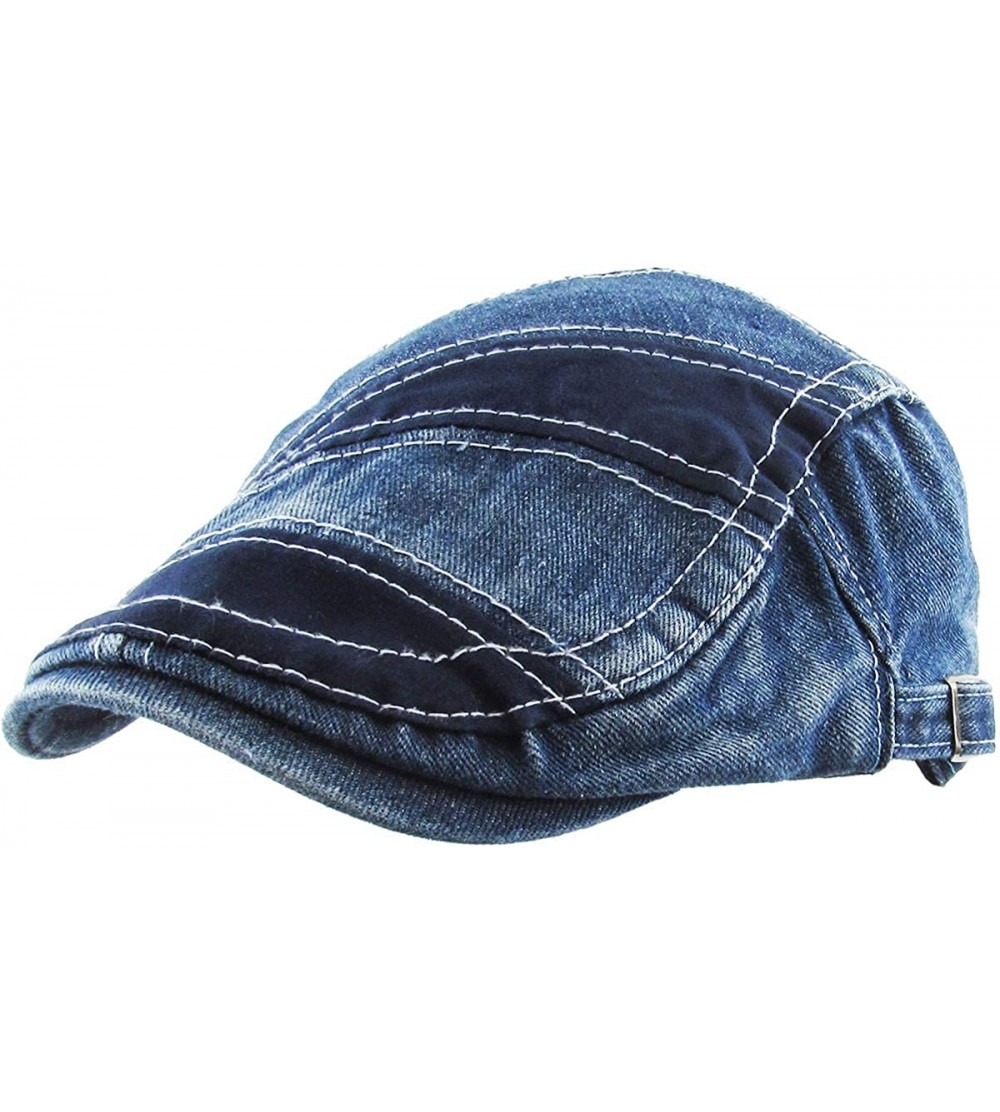 Newsboy Caps Classic Solid Cotton Denim Newsboy Ivy Gatsby Cabbie Ascot Hat Cap Adjustable - (200) Blue Denim - CO12EN0V0DF $...