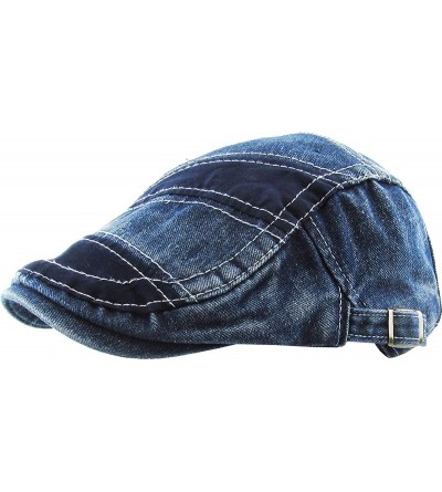 Newsboy Caps Classic Solid Cotton Denim Newsboy Ivy Gatsby Cabbie Ascot Hat Cap Adjustable - (200) Blue Denim - CO12EN0V0DF $...