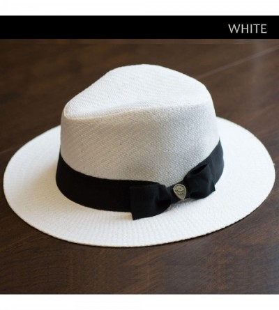 Fedoras Men's Summer Straw Fedora Hat Panama Wide Brim Hat - White - CG18E7YTXUS $19.73