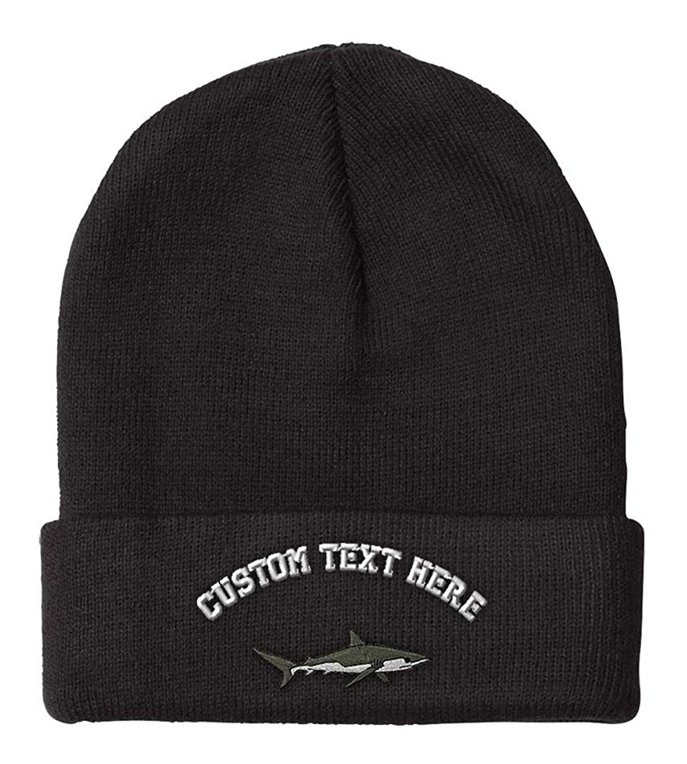 Skullies & Beanies Custom Beanie for Men & Women Shark Embroidery Acrylic Skull Cap Hat - Black - CJ18ZS4CKDU $21.91