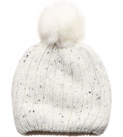 Skullies & Beanies Women's Premium Wool Blend Faux Pom Pom Beanie Hat with Plush Lining. - Ivory - C31868TAD3I $13.04