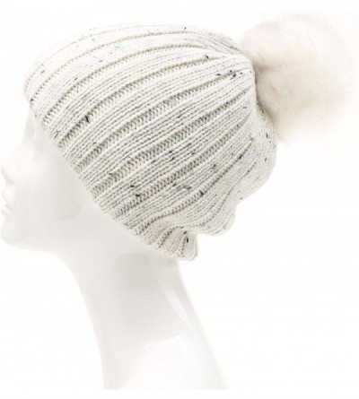 Skullies & Beanies Women's Premium Wool Blend Faux Pom Pom Beanie Hat with Plush Lining. - Ivory - C31868TAD3I $13.04