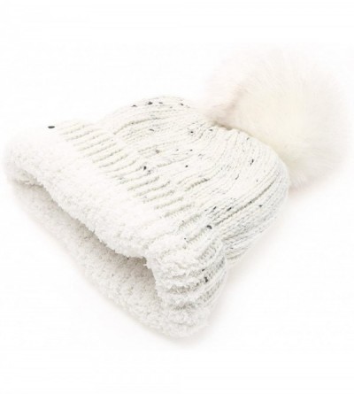 Skullies & Beanies Women's Premium Wool Blend Faux Pom Pom Beanie Hat with Plush Lining. - Ivory - C31868TAD3I $13.04