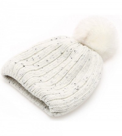 Skullies & Beanies Women's Premium Wool Blend Faux Pom Pom Beanie Hat with Plush Lining. - Ivory - C31868TAD3I $13.04