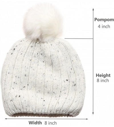 Skullies & Beanies Women's Premium Wool Blend Faux Pom Pom Beanie Hat with Plush Lining. - Ivory - C31868TAD3I $13.04