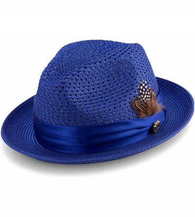 Fedoras Men's Braided Pinch Fedora Hat H24 - Royal - CN18E2C76M6 $49.13