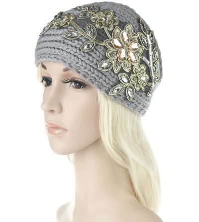 Cold Weather Headbands Women Winter Rhinestone Flower Crochet Headband Knit Hair Band Ear Warmer Turban Headwrap Black - Blac...