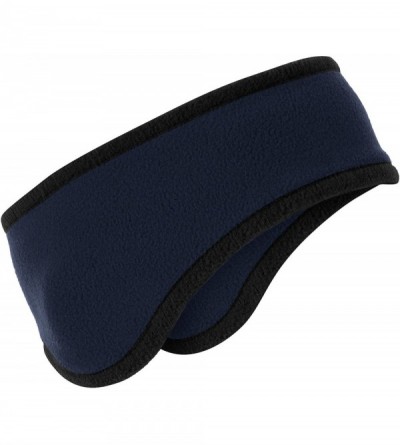 Cold Weather Headbands Soft & Cozy Two-Color Fleece Headband With Ear Warmers - Navy - CI11SRUCHNP $12.01