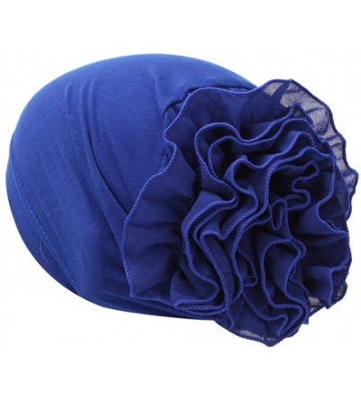 Skullies & Beanies Women Muslim Solid Flowers Cancer Chemo Hat Fashion Turban Headbands Hair Loss Wrap Cap - Dark Blue - CG18...