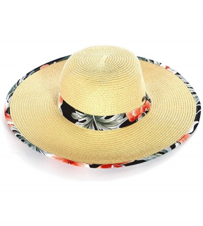 Sun Hats Summer Sun Hats for Women- Beach Hat- Straw Wide Brim Hat Floppy- Hiking Hat - Floral-black - CL18QGYMAKA $33.91