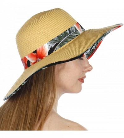 Sun Hats Summer Sun Hats for Women- Beach Hat- Straw Wide Brim Hat Floppy- Hiking Hat - Floral-black - CL18QGYMAKA $13.65