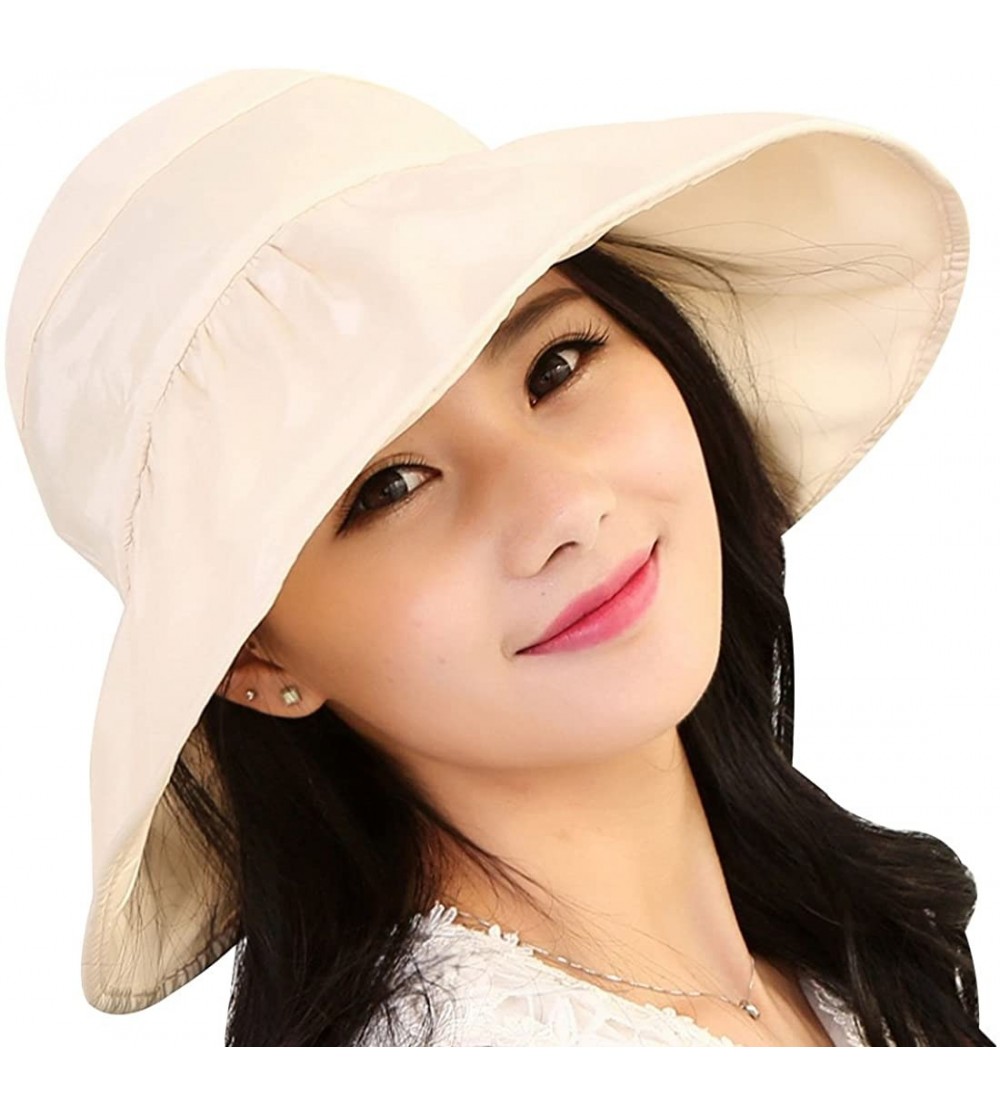 Sun Hats Summer Bill Flap Cap UPF 50+ Cotton Sun Hat Neck Cover Cord for Women - Beige - CM18DL5RTK4 $9.09