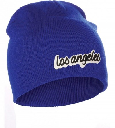 Skullies & Beanies Classic USA Cities Winter Knit Cuffless Beanie Hat 3D Raised Layer Letters - Los Angeles Royal - White Bla...
