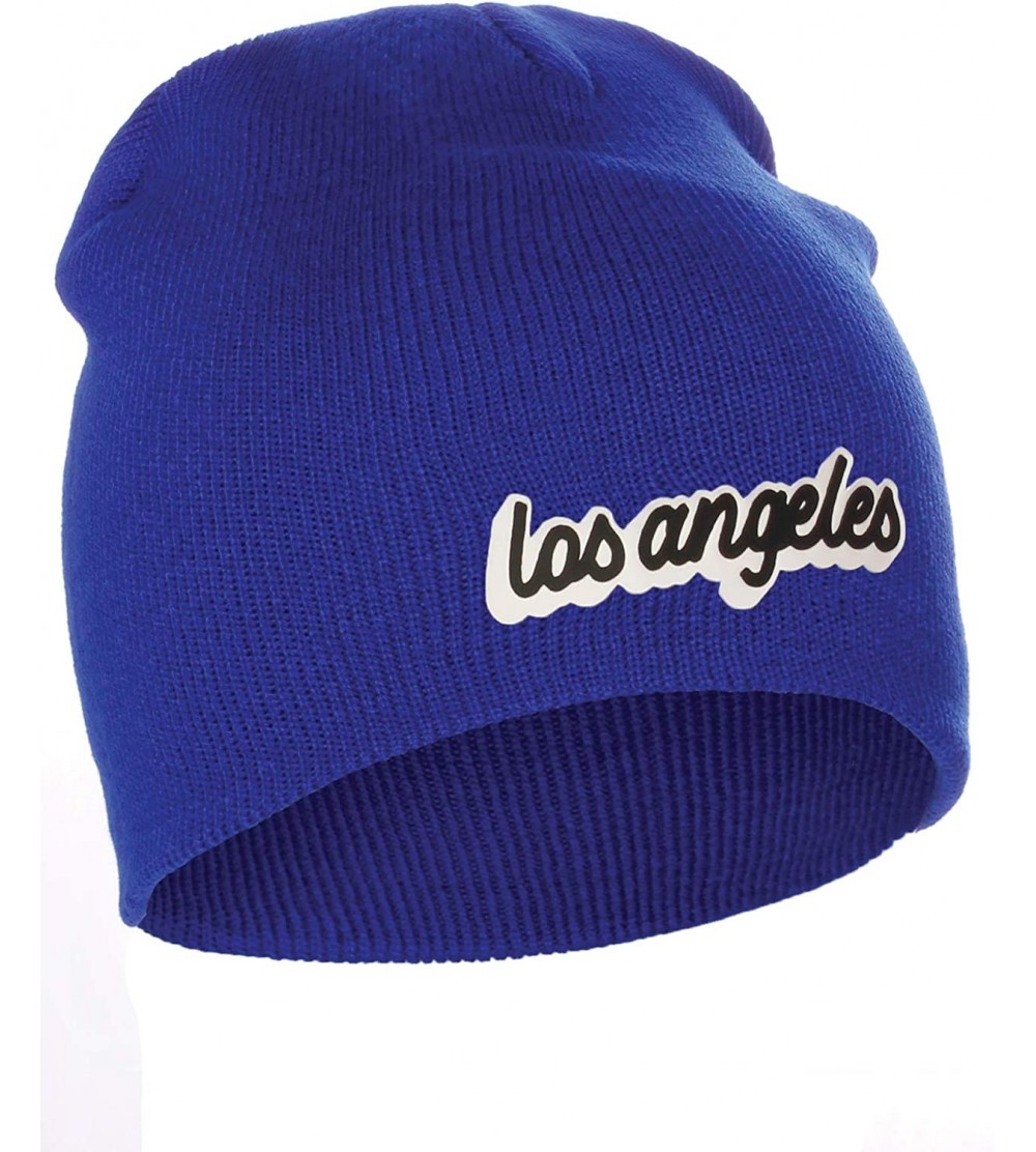 Skullies & Beanies Classic USA Cities Winter Knit Cuffless Beanie Hat 3D Raised Layer Letters - Los Angeles Royal - White Bla...