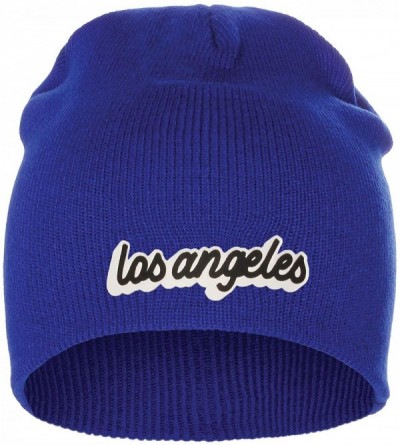 Skullies & Beanies Classic USA Cities Winter Knit Cuffless Beanie Hat 3D Raised Layer Letters - Los Angeles Royal - White Bla...