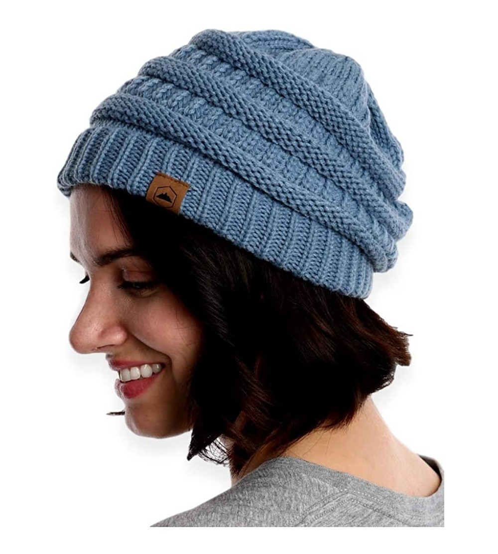 Skullies & Beanies Womens Cable Knit Beanie - Warm & Soft Stretch Winter Hats for Cold Weather - Light Blue - CS185L46OGN $8.99