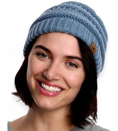 Skullies & Beanies Womens Cable Knit Beanie - Warm & Soft Stretch Winter Hats for Cold Weather - Light Blue - CS185L46OGN $8.99