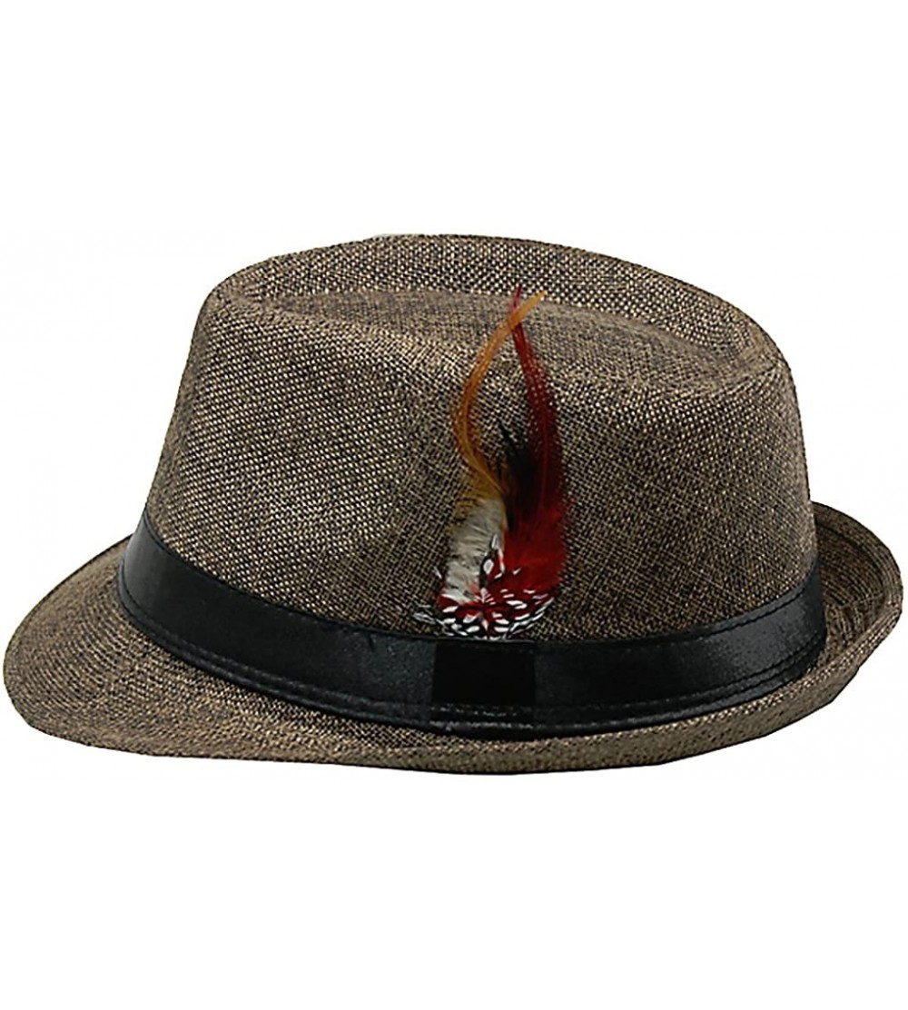 Fedoras Fedora Hat with Feathers Gatsby Holiday Octoberfast Bavarian Alpine Trlbe Dress Up Hats - Brown - CT12BWNOFZ1 $17.89