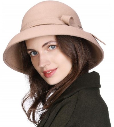 Fedoras 2019 New Wool Felt Cloche Fedora Hat Ladies Church Derby Party Fashion Winter - 00366_beige - CN18KC02WSY $22.77