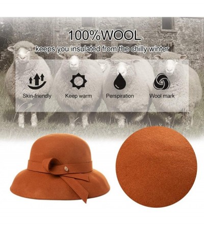 Fedoras 2019 New Wool Felt Cloche Fedora Hat Ladies Church Derby Party Fashion Winter - 00366_beige - CN18KC02WSY $22.77