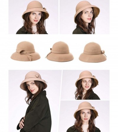 Fedoras 2019 New Wool Felt Cloche Fedora Hat Ladies Church Derby Party Fashion Winter - 00366_beige - CN18KC02WSY $22.77