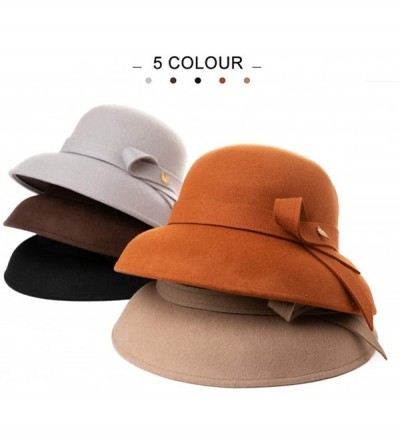 Fedoras 2019 New Wool Felt Cloche Fedora Hat Ladies Church Derby Party Fashion Winter - 00366_beige - CN18KC02WSY $22.77