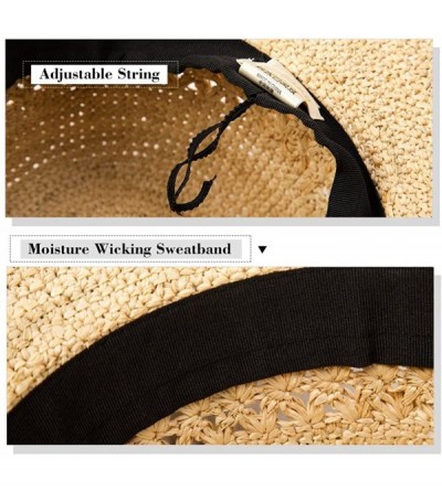 Sun Hats Womens 100% Raffia Straw Crochet Hat Foldable UPF Seashell/Bow Decoration - 89306_navy - CS17XXR55GI $16.97