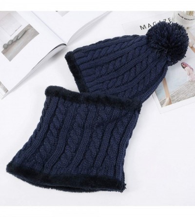 Skullies & Beanies 2 Pcs Winter Beanie Hat Scarf Set Women Men Slouchy Scarf Warm Knitted Hat Pom Skull Cap with Fleece Lined...